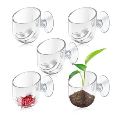 Imagem de SNOMEL 5 peças de suporte transparente para plantas de aquário com ventosa, suporte de aquário aquático de acrílico, vaso de plantas para aquário transparente, suspenso, alimentador de camarão, para