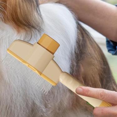 Imagem de Pente para cães | Escova de limpeza para cães | Pente de pulgas para animais de estimação com botão de liberação | para cabelos curtos e longos, gatos, gatinhos, filhotes, animais pequenos, casa de