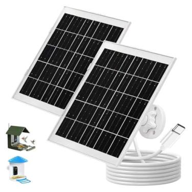 Imagem de RCBCH Carregador de painel solar para câmera alimentadora de pássaros, com cabo de 3 m, plugue tipo C, à prova d'água, pacote com 2