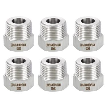 Imagem de METALLIXITY 6 peças NPT macho 3/10.2 cm x 3/20.3 cm FeMale NPT roscado 304 aço inoxidável sextavado bucha adaptador de tubo converte para linha de água, bico de banheira/chuveiro