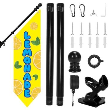 Imagem de Kit de bandeira de limonada ao ar livre com mastro – Faixa de lona dupla face resistente de 106 x 30 cm para suporte de fazenda, cabine de vendedor de verão, publicidade de loja ou sinalização de