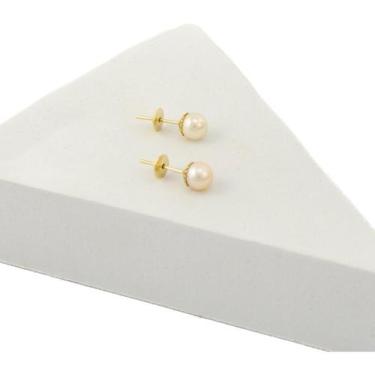 Imagem de Brinco Feminino Pérola Natural 5 Mm Ouro 18k 750 Certificado - JOIE JO