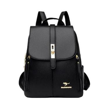 Imagem de Mochila Vintage De Couro Preto Para Mulheres, Casual, Dia a Dia, Bolsa