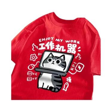 Imagem de Camiseta Feminina De Verão Com Estampa De Gato Estilo Japonês Respiráv