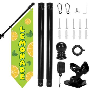 Imagem de Kit de bandeira de limonada ao ar livre com mastro – Faixa de lona dupla face resistente de 106 x 30 cm para suporte de fazenda, cabine de vendedor de verão, publicidade de loja ou sinalização de