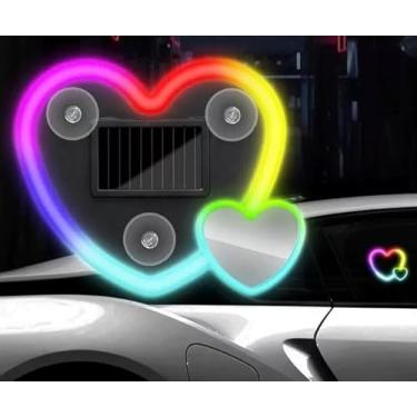 Imagem de Luz ambiente multicolorida de LED montada no carro, recarregável alimentada por energia solar, luz LED dupla em forma de coração, 15 modos de iluminação, decoração romântica de carro, decoração ao ar