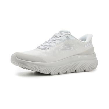 Imagem de Skechers Tênis masculino Go Walk Max amortecimento Hyper Burst Zoltar mãos livres sem cadarço, Branco/Cinza, 46