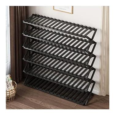 Imagem de Sapateira dobrável de bambu multifuncional independente prateleira de sapato instalação gratuita para entrada, corredor quarto (cor: rosa, tamanho: grande) (preto grande)