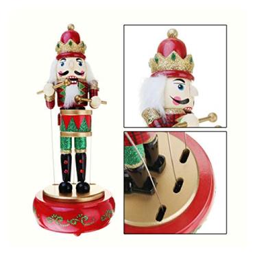 Imagem de U5GAAALPPQ9 Caixa de música de madeira 3 cores retrô redondo quebra-nozes baterista caixa de música presente de aniversário acessórios de decoração de casa 13.0 cm x 30.5 cm Melodious (Cor: Vermelho