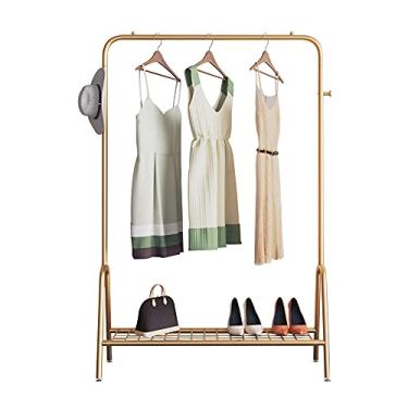 Imagem de SGeneE Rack de exibição de roupas, cabide resistente de ferro, quarto, varanda aberta simples escorredor de secagem, economize espaço, preto (120 cm)