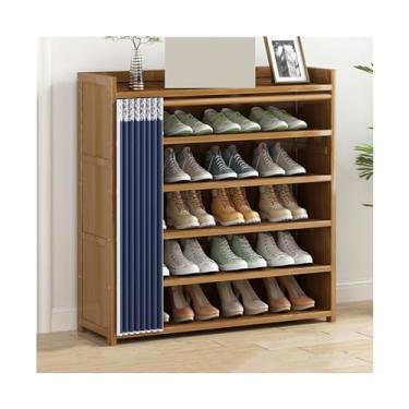 Imagem de Sapateira organizadora sapateira para entrada, organizador de sapatos de bambu com capa de tecido, prateleira de armazenamento de sapatos para corredor, armário e porta (5 camadas 70 cm)
