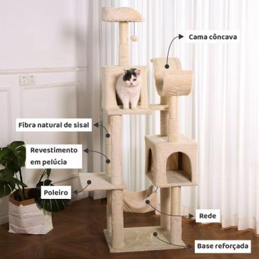 Imagem de Arranhador, torre de gato grande, luxuoso, multifuncional com casas, camas, rede, poleiros e brinquedo