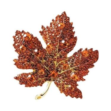 Imagem de Broche De Cristal Em Forma De Folha De Bordo Vermelha Para Mulheres E 