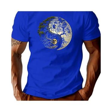 Imagem de Camiseta Casual Masculina De Verão Em Algodão Com Gola Redonda E Manga