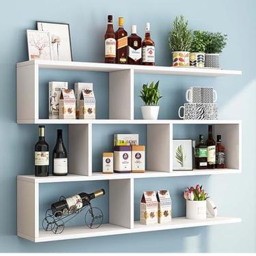 Imagem de Rack de vinho e suporte de cerveja moderno montado na parede - Prateleira de madeira elegante para bar doméstico, armário de armazenamento de várias garrafas, suporte de licor e vidro, mini