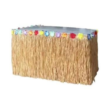 Imagem de Saia De Mesa De Palha Tropical Havaiana Para Decoração De Festas, Casa