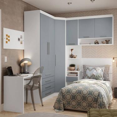 Imagem de Quarto de Canto Solteiro com Guarda Roupas Cabeceira e Escrivaninha Alpes Luciane Moveis