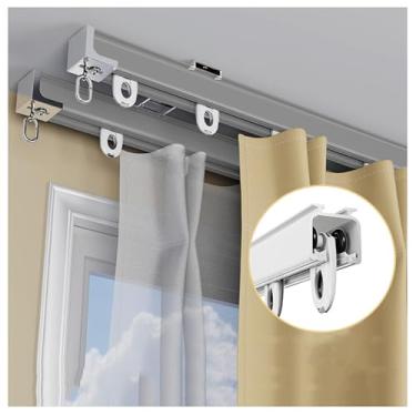 Imagem de Conjunto de trilhos de cortina de teto resistente, trilhos deslizantes de trilho duplo para divisor de quarto, varão de cortina de alumínio de 30 m, suporte de teto durável para janelas (cinza)
