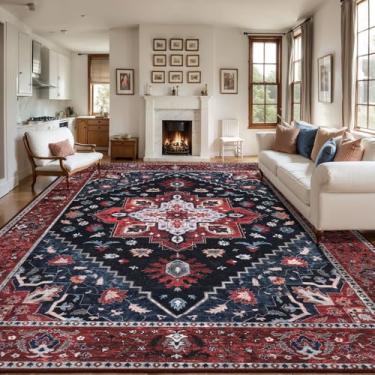 Imagem de Ciicool Tapete vintage lavável de 2,7 x 3,7 m, tapete oriental grande, antiderrapante para sala de estar, quarto, sala de jantar, escritório, cozinha