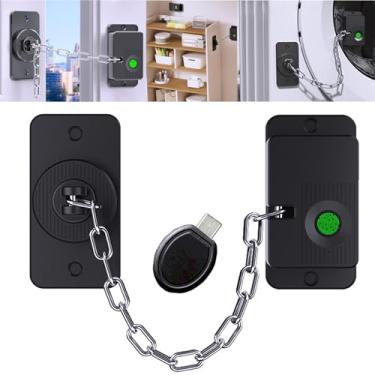 Imagem de Bstsilver Fechadura de geladeira com impressão digital, chave USB à prova de crianças para gaveta de armário e freezer, travas de janela de corrente ajustável, trava de geladeira francesa para porta