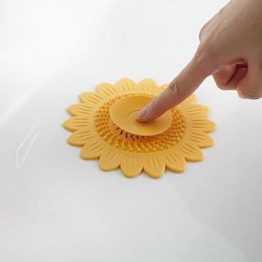 Imagem de 1 coletor de cabelo de silicone de girassol para pia de banheiro e coador de ralo de banheira - fácil de aperfeiçoar para uso em banheiro e cozinha (amarelo)