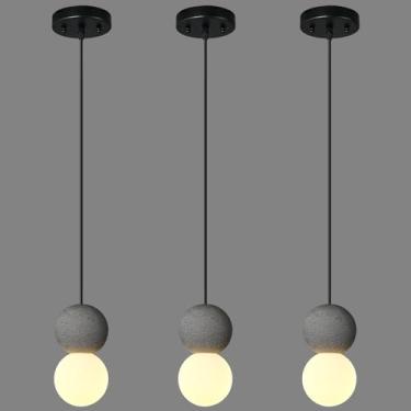 Imagem de ADCTHOME Luminária pendente de concreto preto moderno 1 luz cozinha ilha luminária de teto globo de vidro branco iluminação pendente para sala de jantar clube restaurante bar sala de estar (pacote com