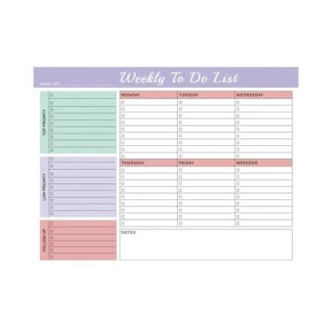 Imagem de Bloco De Notas Planejador Semanal Com 24 Folhas Destacáveis, Lista De 