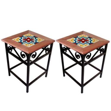 Imagem de Kit com 2 Bancos Madeira Mesinhas para área Gourmet Churrasco Jardim S