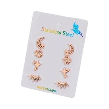 Imagem de Conjunto De Brincos De Aço Inoxidável Femininos Com Estrelas, Lua E So