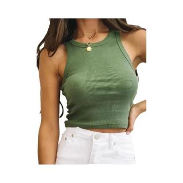 Imagem de Top Sem Mangas Em Tricô Verde Para Mulheres, Casual, Básico, Estilo Y2