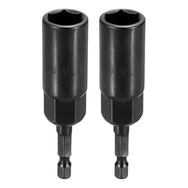 Imagem de HARFINGTON 2 peças de broca de chave de porca soquete métrico de 14 mm haste sextavada de 1/10.2 cm (3,15" (80 mm) soquetes de 6 pontos extralongos conjuntos de parafusos de aço Cr-V de troca rápida