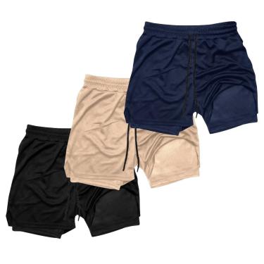 Imagem de Kit 3 Shorts Masculinos 2 em 1 Térmico com Bolso Secagem Rápida Academia Treino-Masculino