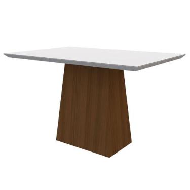 Imagem de Mesa de Jantar Retangular Tampo com Vidro Ester 160 cm Off White Base 
