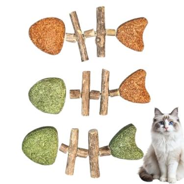 Imagem de Brinquedo de limpeza de dentes de gato, 3 peças de bastão interativo com design de espinha de peixe - brinquedos de dentição de gatinhos para gatos internos - para animais de estimação, Natal