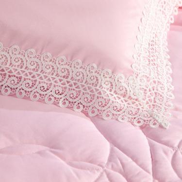 Imagem de Kit Edredom Liso Casal Padrão 03pçs Percal 200 Fios Rosa