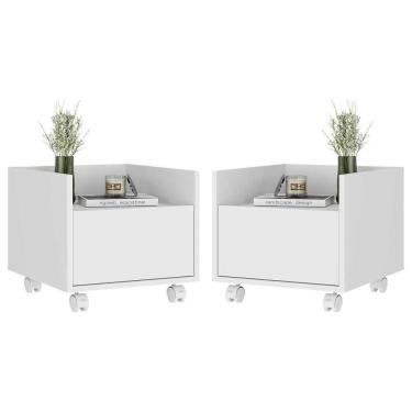 Imagem de Kit Com 2 Mesas De Cabeceira 40 Cm Com Rodízios Multimóveis Mp4045 Branca