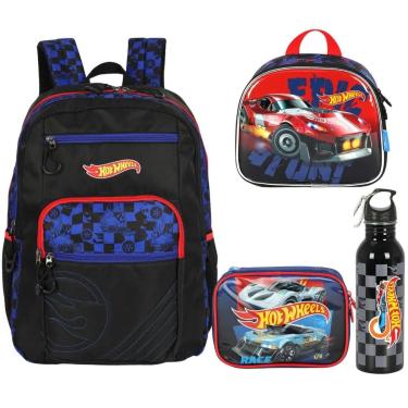 Imagem de KIT MOCHILA RODAS LANCHEIRA ESTOJO BOX GARRAFA HOT WHEELS-Masculino