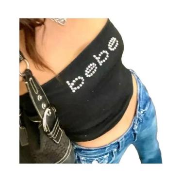 Imagem de Top Curto sem alça Com Detalhes De Diamante E Letras, Estilo Europeu A