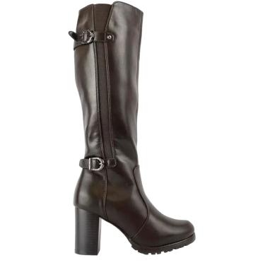 Imagem de Bota Feminina Cano Longo Maleável Salto Alto com Aplique de Fivela Mooncity 73176