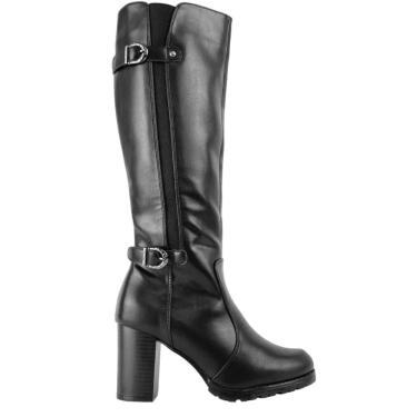 Imagem de Bota Feminina Cano Longo Maleável Salto Alto com Aplique de Fivela Mooncity 73176