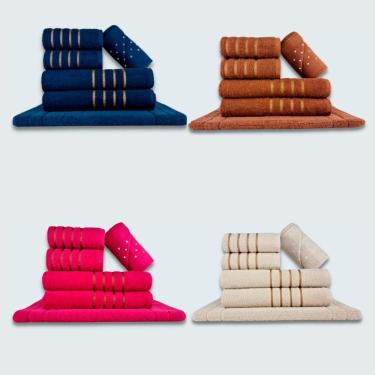 Imagem de Jogo De Toalhas 24 P?s Cole??o Montreal 100% Algod?o Az+mr+rs+bg