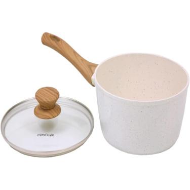 Imagem de Panela Aluminio Cerâmica Antiaderente 20cm Mimo Style Linha Cook Vanilla Com Fundo Triplo Indução 2,25 Litros Com Tampa De Vidro