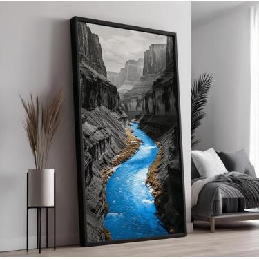 Imagem de Quadro com Moldura e Acrilico Cristal Vidro Rio Azul Canion para Sala,