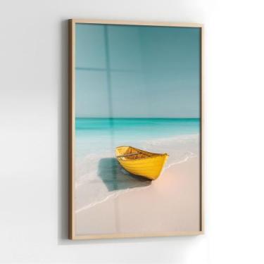 Imagem de Quadro com Moldura e Acrilico Cristal Vidro Barco Praia Deserta para S