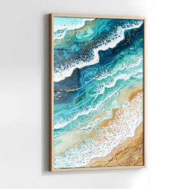 Imagem de Quadro com Moldura e Acrilico Cristal Vidro Abstrato Mármore Azul para