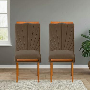 Imagem de Kit 2 Cadeiras Estofadas de Jantar Lótus - MDF em Veludo Pés em Madeira Eucalipto - Vintage Decor