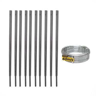Imagem de Kit 10 suporte haste concertina 45cm chumbar p/25mt + arame - DIVERSAS