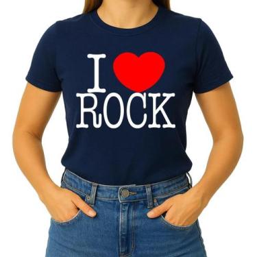 Imagem de Camisa Camiseta de Algodão Masculina Feminina Unissex  I Love Rock  Eu