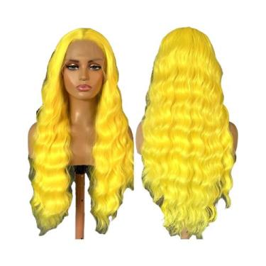 Imagem de Peruca Sintética Longa Ondulada Amarelo Limão Com Renda Frontal 13x4 C