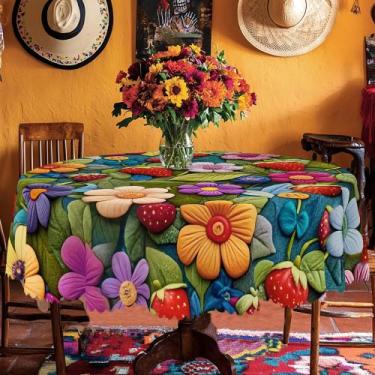 Imagem de Toalha De Mesa Floral Primavera Verão Com Padrão Floral 3D Redonda Ret